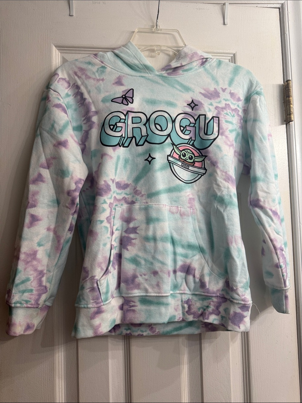 Star Wars Grogu Tie-Dye Hoodie in Pastel Blue & Purple size 10-12